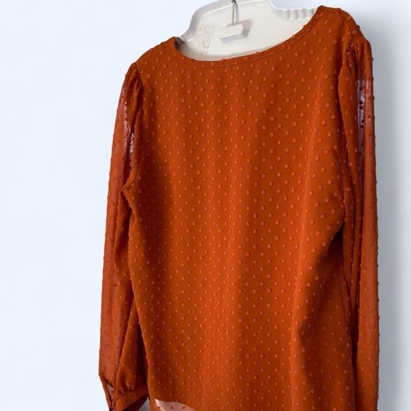J.Crew Women's V-Neck Rust Layered part Sheer Polka Dot Blouse S - Picture 3 of 4
